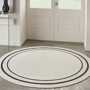 Essentials Ivory/Black 4 ft. x 4 ft. Round Solid Contemporary Indoor/Outdoor Area Rug