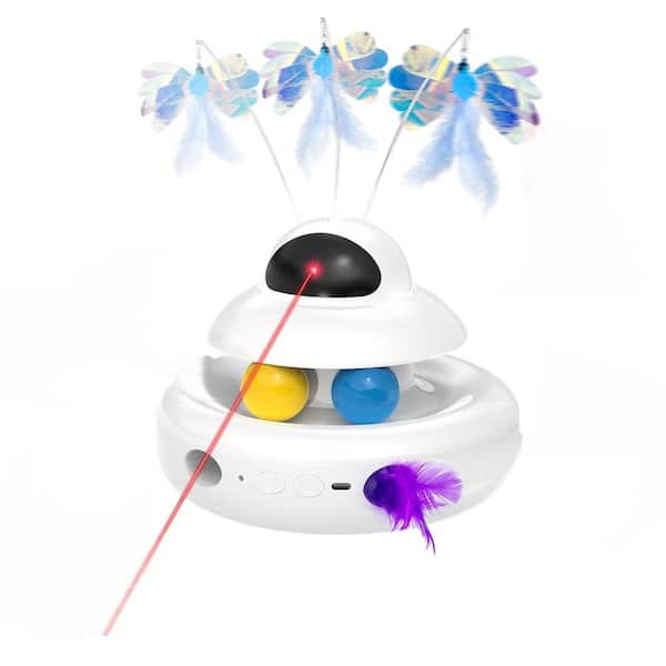 KIWDZFU Interactive 4-in-1 Automatic Cat Toy with Electronic Whack-a-Mole, Fluttering Butterfly, Track Balls and Feather Toys
