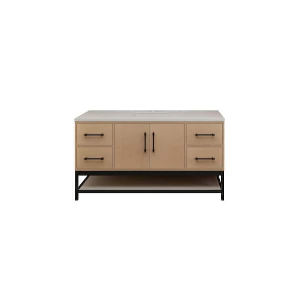 Victoria 59 in. W x 20 in. D x 35 in. H Single Sink Freestanding Frame Bath Vanity in Yellow Oak with White Acrylic Top