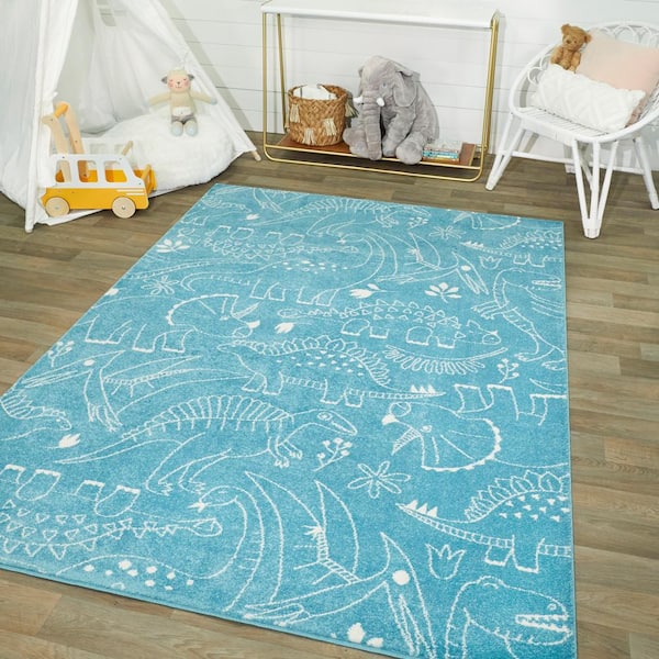 Parker Dinosaur Teal 5 ft. x 7 ft. Area Rug