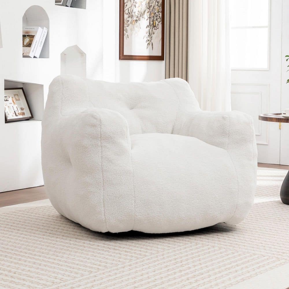 White Fabric 37 in. W x 35 in. D x 31.1 in. H Bean Bag Chair with Armrests, Foam Filled Lazy Sofa Chair for Adults price history on PriceWatchPro