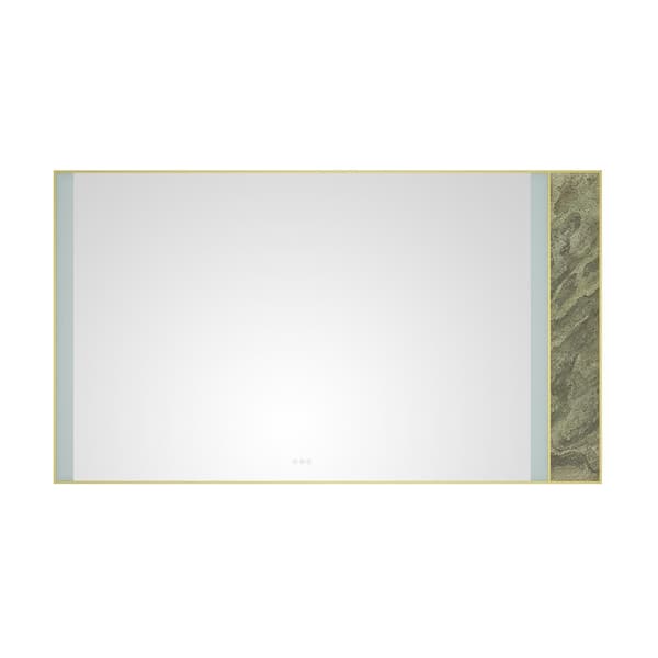 ANGELES HOME 84 in. W x 48 in. H Large Rectangular Stainless Steel Framed Dimmable Wall LED Bathroom Vanity Mirror in Gold Frame