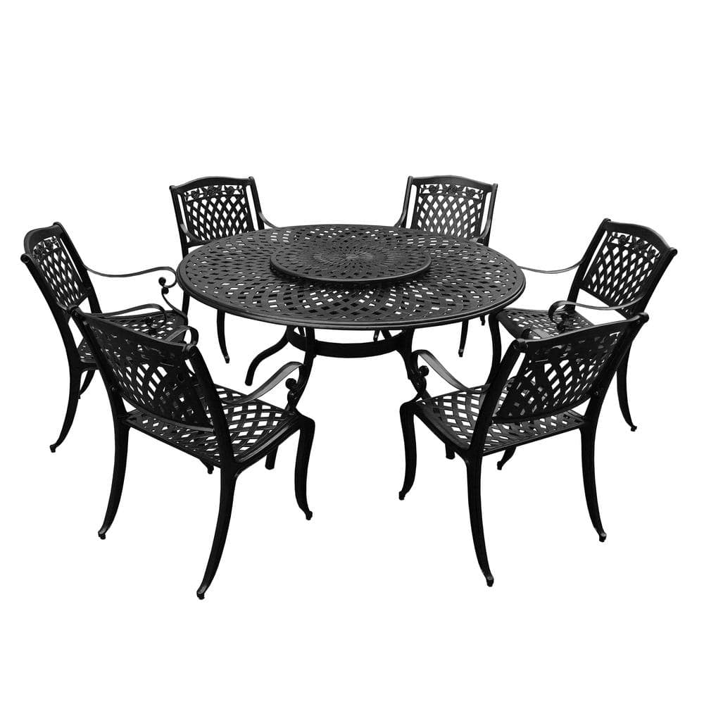 Oakland Living Black 7Piece Aluminum Outdoor Round Dining Height