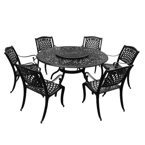 Oakland Living Black 7-Piece Aluminum Outdoor Round Dining Height Outdoor Dining Set