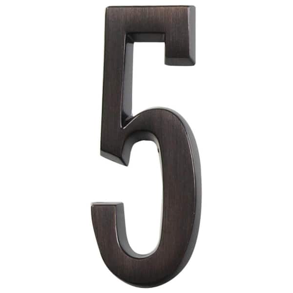 Everbilt 4 in. Aged Bronze Flush Mount Self-Adhesive House Number 5