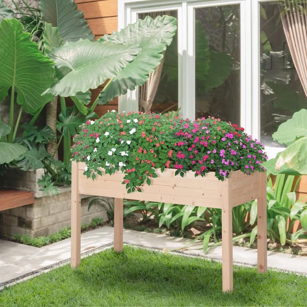 Unbranded 48 in. W x 22 in. D x 30 in. H Wood Raised Garden Bed with LegsBed Liner Self-Draining for Garden Vegetables and Flowers