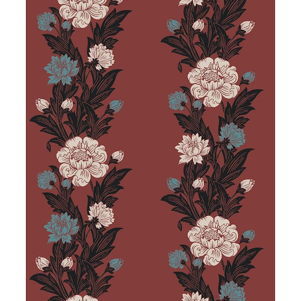 Seabrook Designs 57.5 sq. ft. Pale Carmine and Aqua Blooming