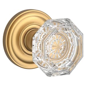 Crystal Lifetime Satin Brass Hall/Closet Door Knob with Traditional Round Rose Full Dummy