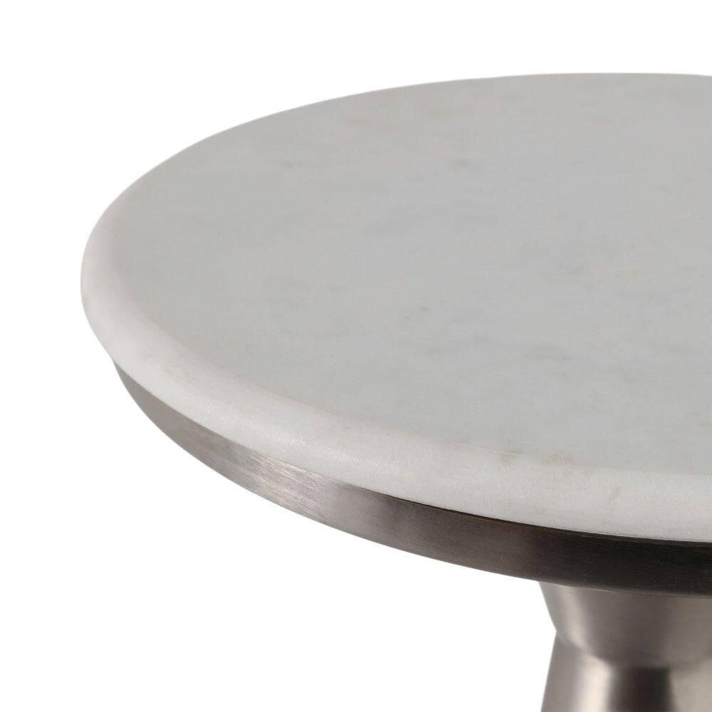11 in. Silver Round Marble Accent Table with Sleek Tapered Base - thumbnail 8