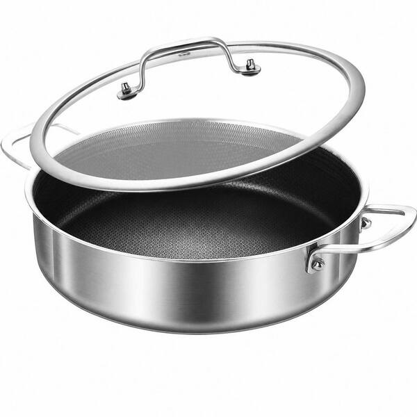 12 Inch Tri-Ply Stainless Steel Skillet with Lid, 6 Qt Saute Pan, Stay Cool Handles, Oven Safe Up to 660F