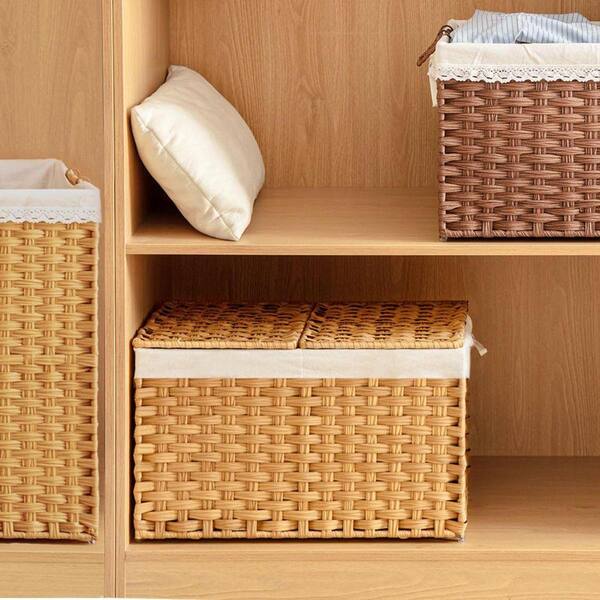 Brown 22 in. x 13.8 in. Polyethylene Decorative Basket with Lid