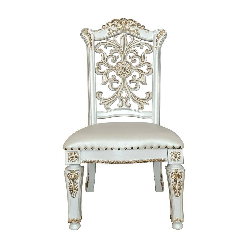 Antique Pearl High Back Wood Side Chair with Floral Motif