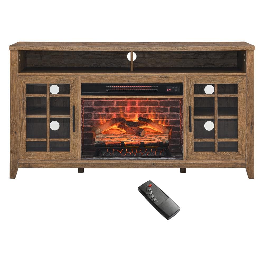 55 in. W x 15.5 in. D x 30.5 in. H Brown Linen Cabinet with TV Stand and El