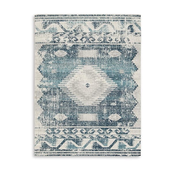 Daisy  Gray, Blue and Ivory Geometric 5 ft. x 7 ft. Area Rug