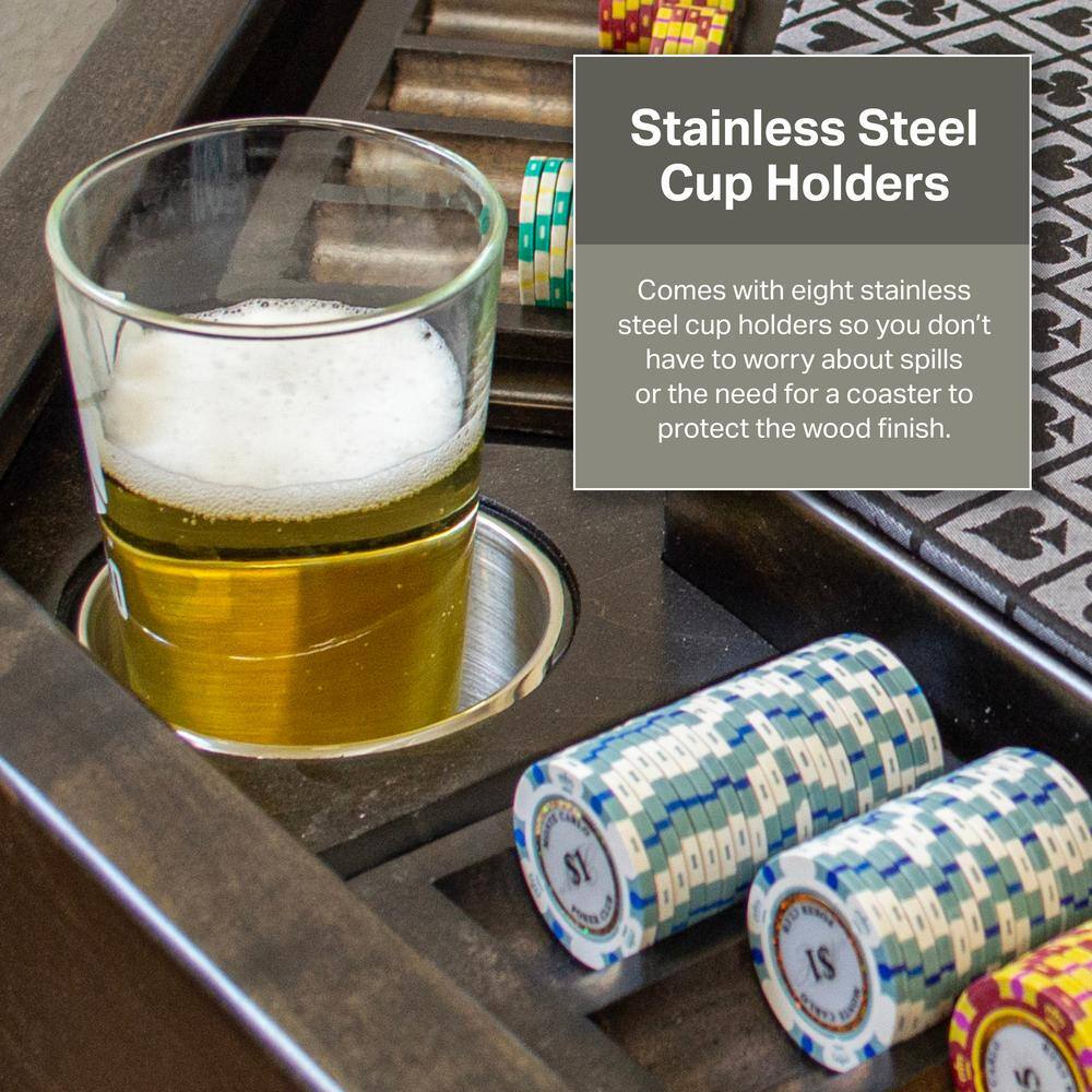 Mocha Knotty Alder Rectangular Poker Table with Stainless Steel Cup Holders