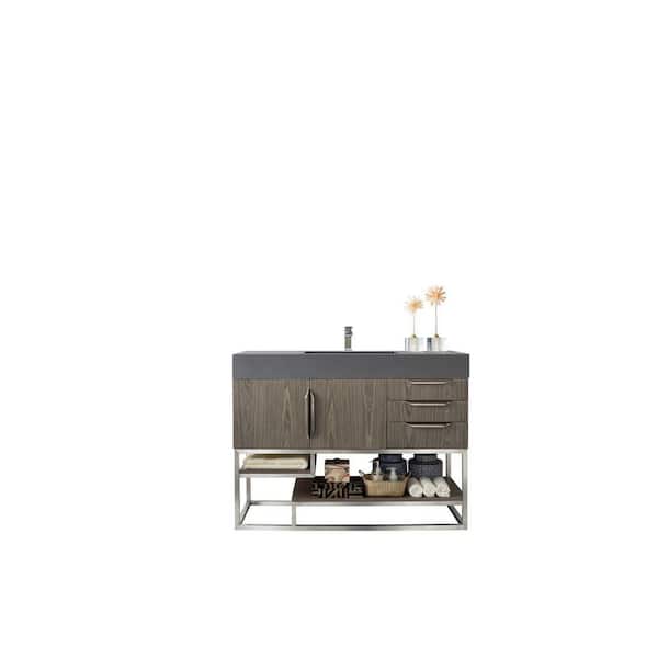 James Martin Vanities Columbia 48.0 in. W x 19.5 in. D x 36 in. H Bathroom Vanity in Ash Gray with Dusk Grey Glossy Composite Top