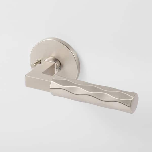 Hailey Satin Nickel Bed/Bath and Hall/Closet Modern Interior Door Handle Round Plate, Concealed Screws (Privacy/Passage)