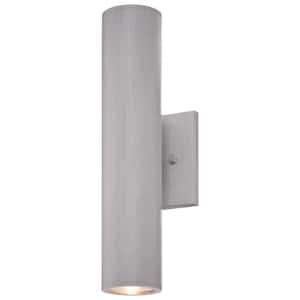 Skyline 40-Watt Equivalent 2-Light Brushed Aluminum Outdoor Integrated LED Wall Lantern Sconce