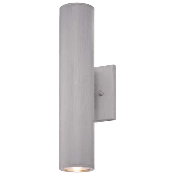 The Great Outdoors Skyline 40-Watt Equivalent 2-Light Brushed Aluminum Outdoor Integrated LED Wall Lantern Sconce
