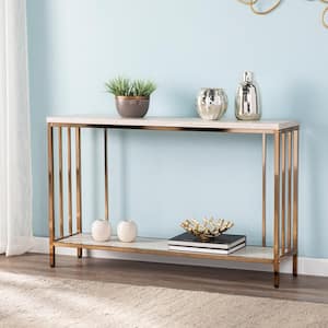 Rippert 48 in. Champagne/White Rectangle Stone Console Table with Storage