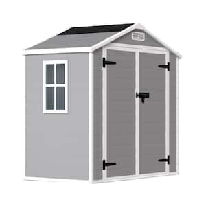 6 ft. W x 4 ft. D Plastic Storage Shed with Floor, Weather Resistant, for Garden, Backyard, Pool Tool, Grey (24 sq. ft.)