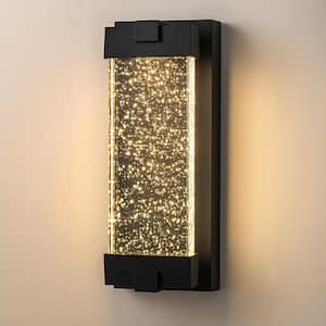 12.99 in. Black Modern Bubble Glass Integrated LED Outdoor Hardwired Garage and Porch Light Lantern Sconce