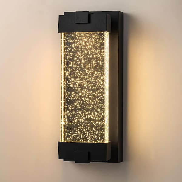 Acerbis 12.99 in. Black Modern Bubble Glass Integrated LED Outdoor Hardwired Garage and Porch Light Lantern Sconce