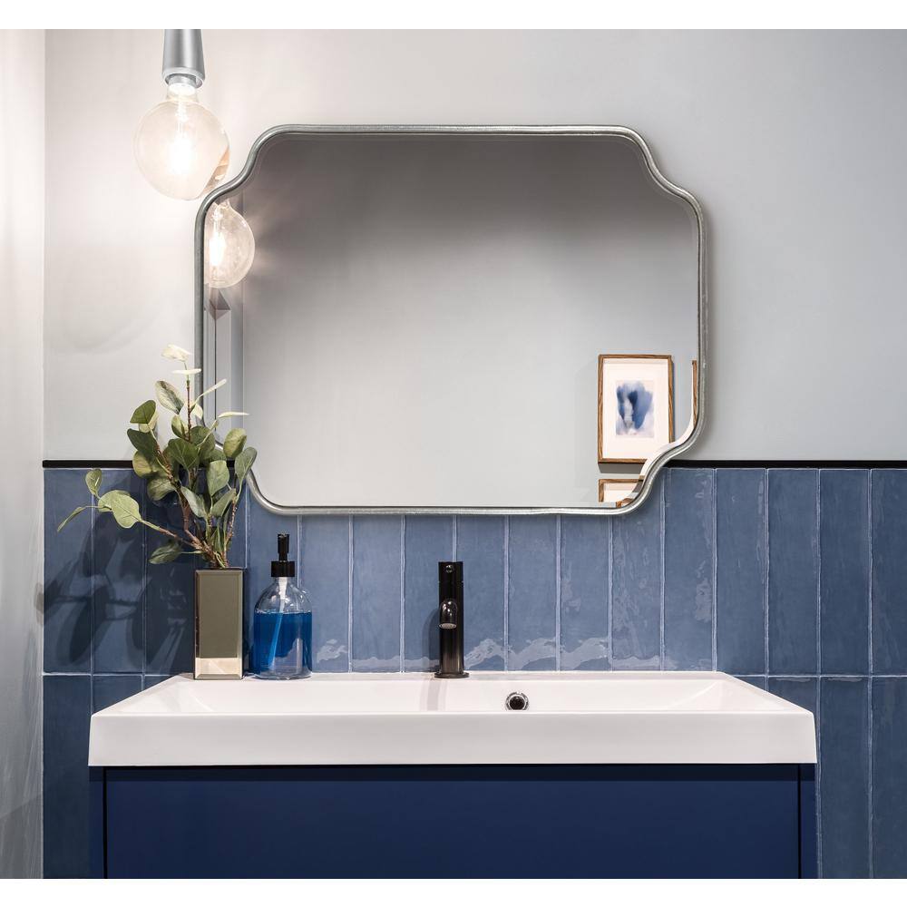 Scalloped Edge Silver Full-Length Wooden Vanity Mirror