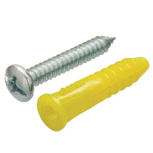 #4-6 x 7/8 in. Coarse Yellow Plastic Ribbed Anchors with Screws (10-Pack)