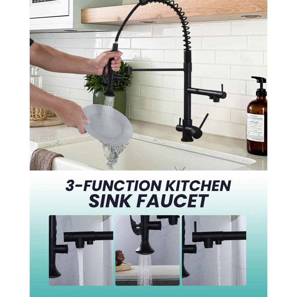 Commercial Style 3-In-1 Pull Down Kitchen Faucet With Drinking Water Kitchen Faucet