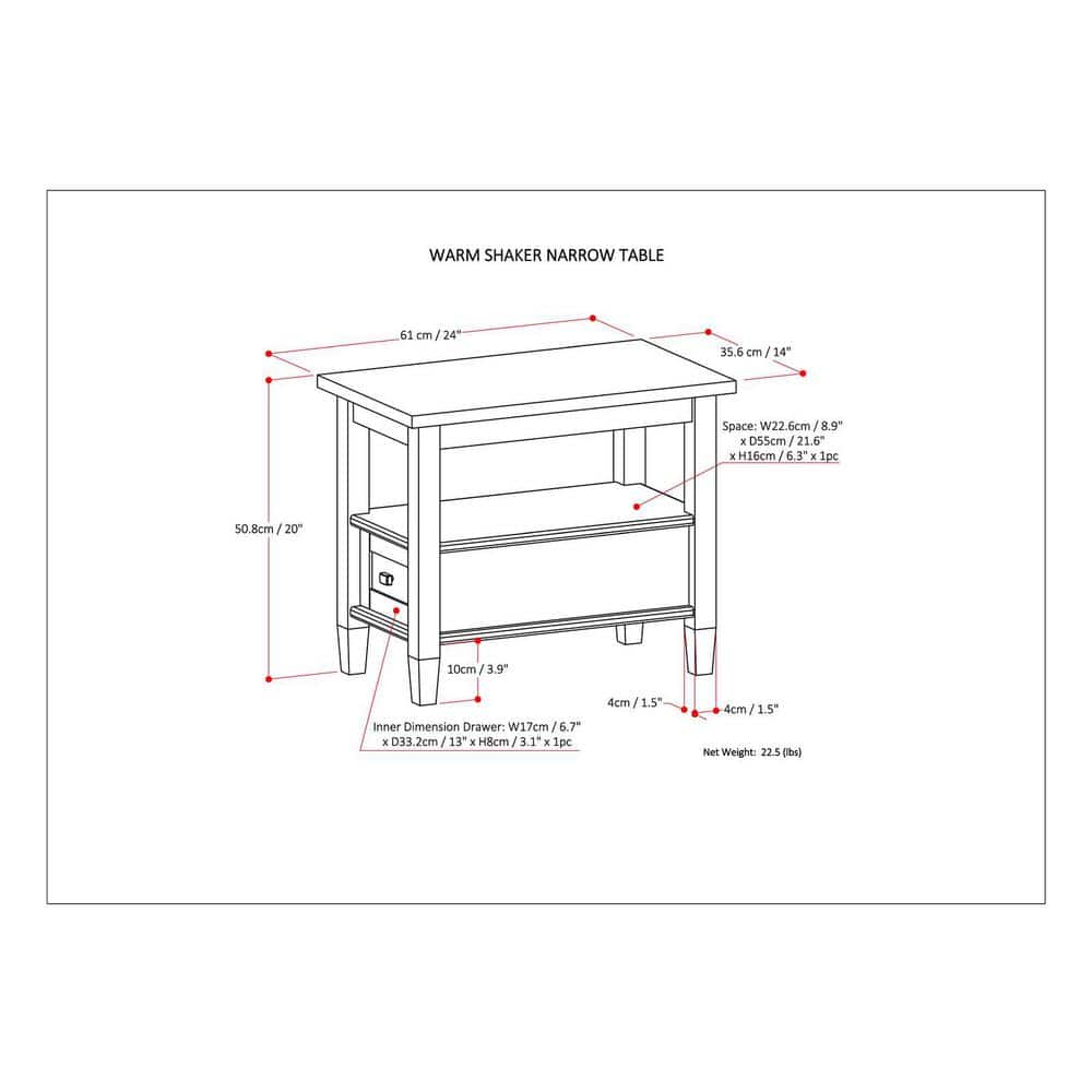 White Solid Wood and Metal Narrow Side Table with Storage