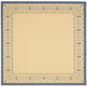 Courtyard Natural/Blue 7 ft. x 7 ft. Square Border Indoor/Outdoor Patio  Area Rug
