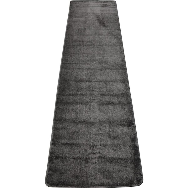 RugStylesOnline Euro Solid Collection Grey 26 in. W x 120 in. L Stair Runner 21.67 sq. ft.