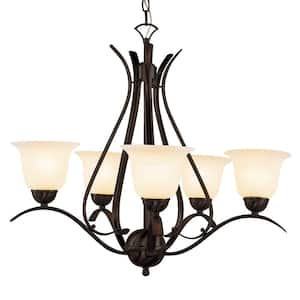 Aspen 5-Light Oil Rubbed Bronze Chandelier for Dining Room with Marbleized Glass Shades
