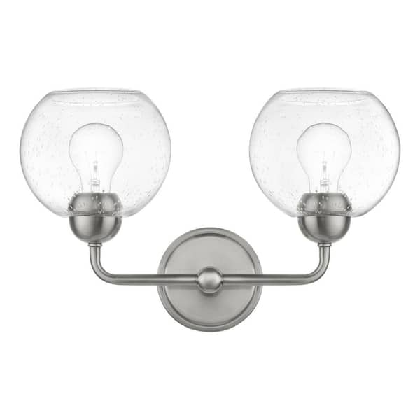 Home Decorators Collection Jill 16 in. 2-Light Brushed Nickel Vanity Light with clear Seeded Glass Shade