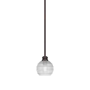 Albany 60-Watt 1-Light Espresso Shaded Pendant Light with Clear Ribbed Glass Shade, No Bulbs Included