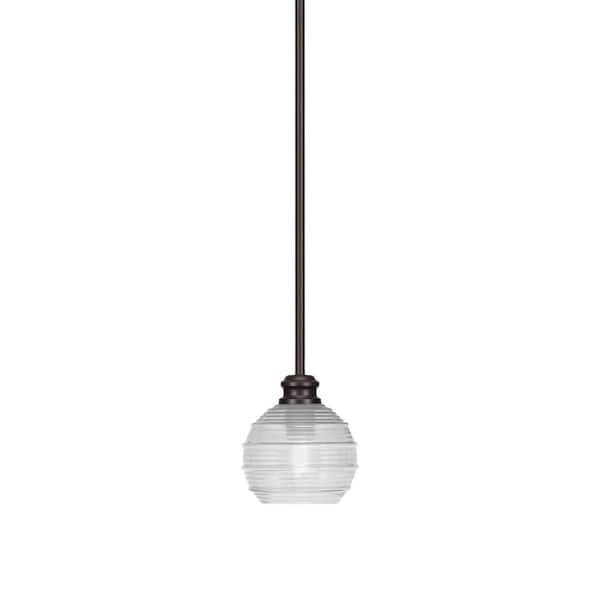 Unbranded Albany 60-Watt 1-Light Espresso Shaded Pendant Light with Clear Ribbed Glass Shade, No Bulbs Included