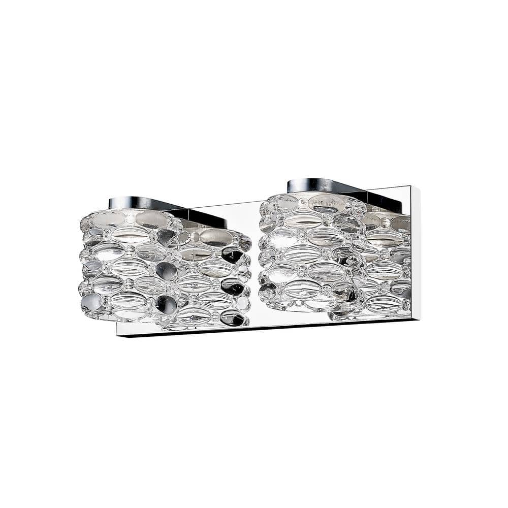 Dawson 12.6 in. 2-Light Chrome Integrated LED Shaded Vanity Light with Crys