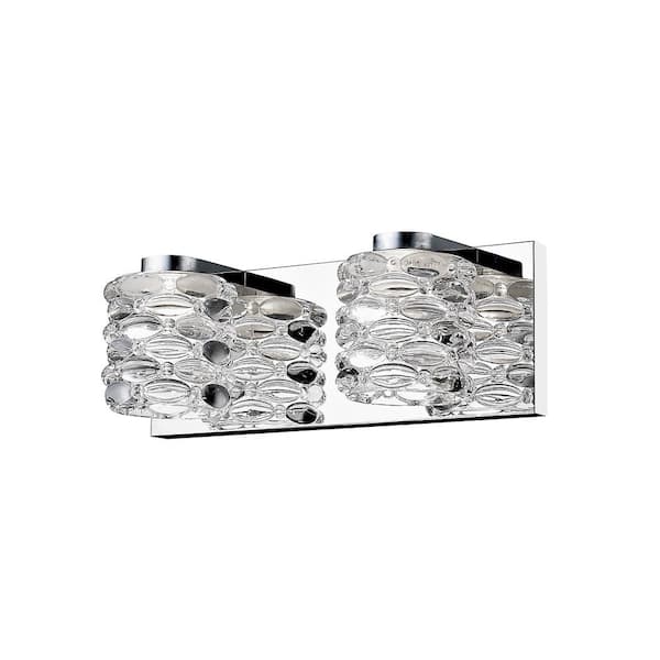 Unbranded Dawson 12.6 in. 2-Light Chrome Integrated LED Shaded Vanity Light with Crystal Glass Shade
