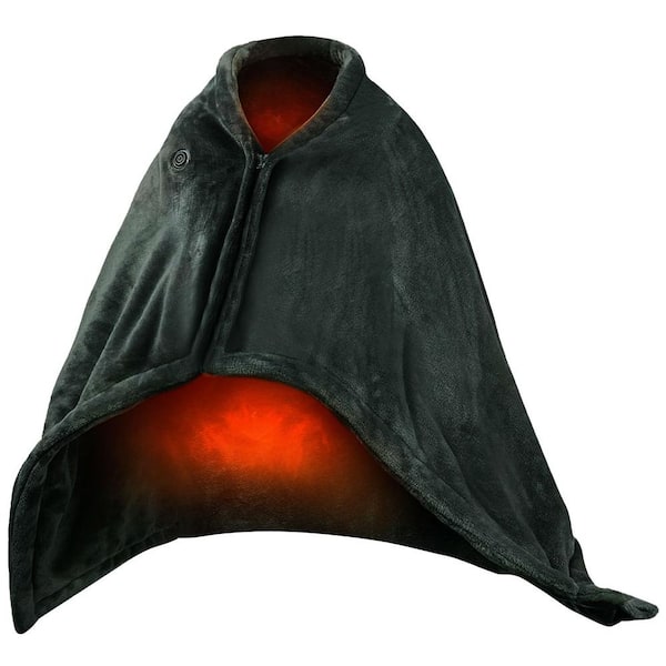 Afoxsos Black Flannel Electric Blanket Heated Poncho Shawl Wrap Throw with Zipper Washable