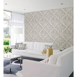 Carriage House White Geometric Wood Paper Strippable Roll Wallpaper (Covers 56.4 sq. ft.)