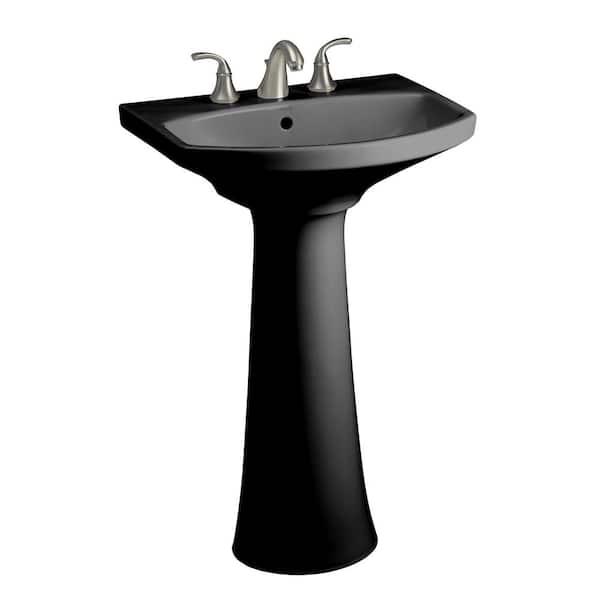 28 Kemmerer Black Vitreous China Console Bathroom Sink with Black Pow
