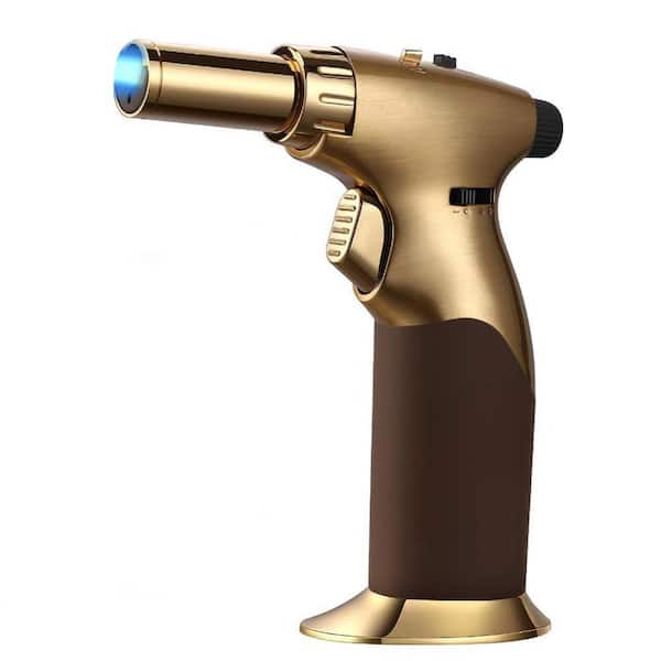 Refillable Zinc Alloy Butane Torch Lighter Adjustable Dual Flame Mini Blow Torch with Ignition Lock