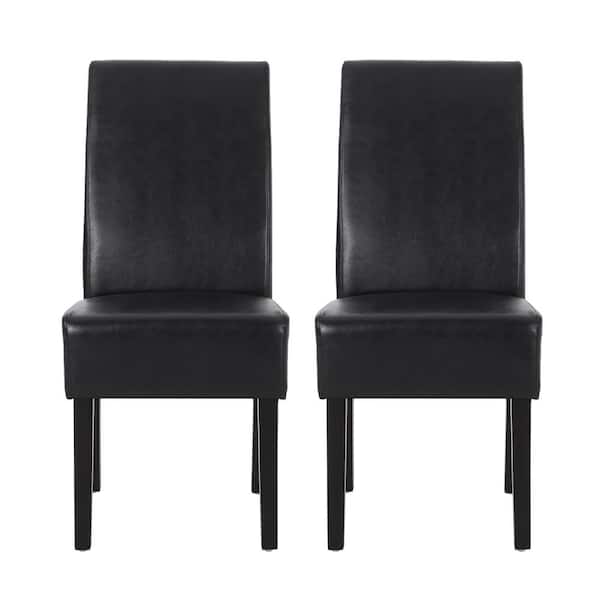 Noble House Monita Midnight Black Upholstered Faux Leather Dining Chair (Set of 2)