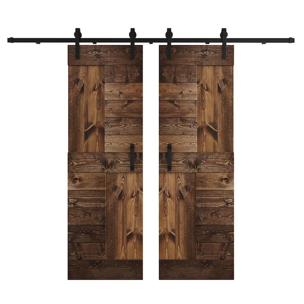 COAST SEQUOIA INC S Series 48 in. x 84 in. Kona Coffee DIY Knotty Wood Double Sliding Barn Door with Hardware Kit