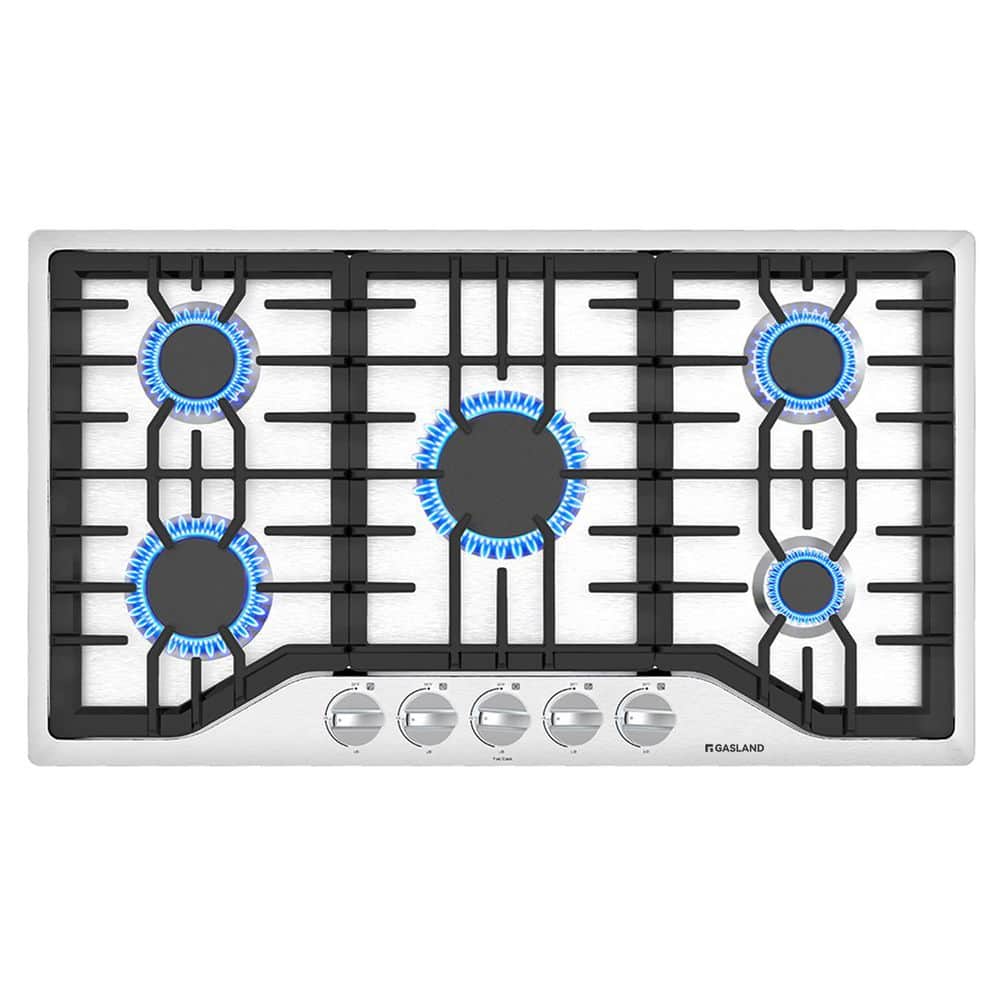 36 in. 5 Burners Recessed Gas Cooktop in Stainless Steel with Electronic Pulse Ignition