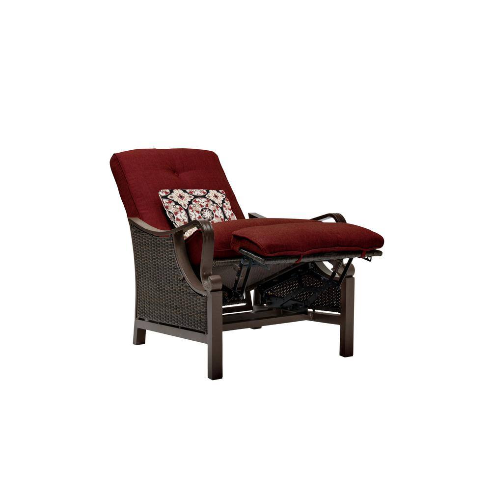 Crimson Red Steel and Wicker Reclining Armchair with Cushions