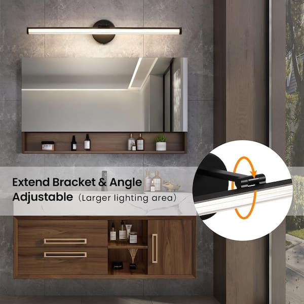 Ensenior 24" Modern Vanity Light – Built-In Dimmer, 5CCT Selectable, 360° Rotatable, Black LED Bathroom Light Fixture