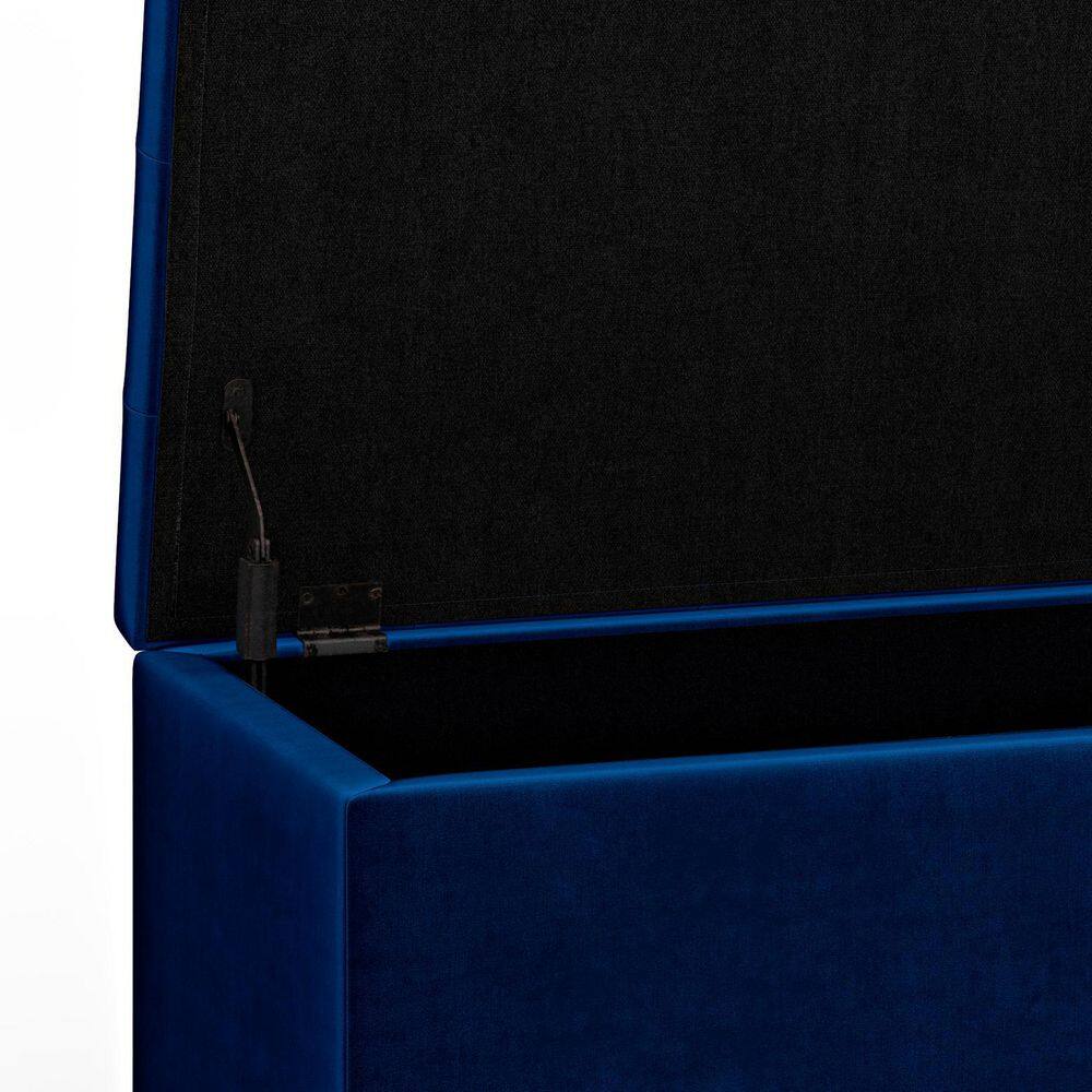 Blue Velvet Tufted Storage Ottoman with Solid Wood Frame