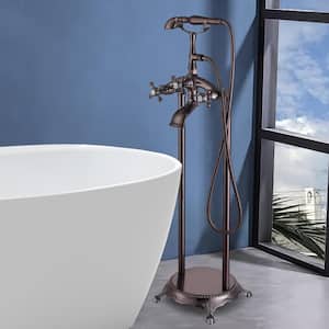 3-Handle Freestanding Floor Mount Faucet Claw Foot Tub Faucet with Hand Shower in Oil Rubbed Bronze